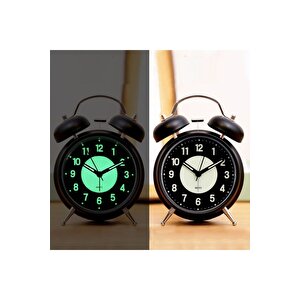 Fosforlu Metal Masa Saati, Alarmlı Ve Işıklı, Siyah, 17x12 Siyah