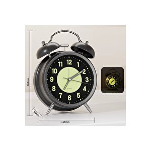 Fosforlu Metal Masa Saati, Alarmlı Ve Işıklı, Siyah, 17x12 Siyah