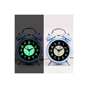 Fosforlu Metal Masa Saati, Alarmlı Ve Işıklı, Mavi, 17x12 Mavi