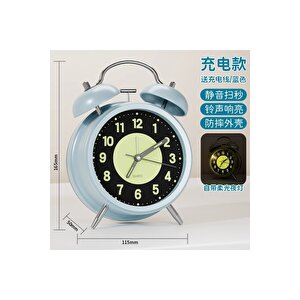 Fosforlu Metal Masa Saati, Alarmlı Ve Işıklı, Mavi, 17x12 Mavi