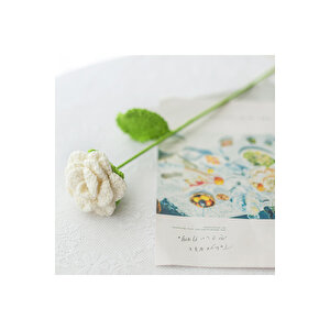 Gül Örgü Çiçek, Tek Dal, Beyaz, 40 Cm Beyaz