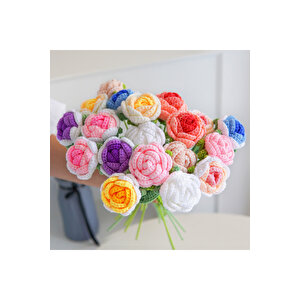 Gül Örgü Çiçek, Tek Dal, Beyaz, 40 Cm Beyaz