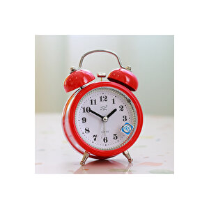 Taşlı Yuvarlak Mini Metal Masa Saati, Alarmlı Ve Işıklı, Kırmızı, 13x8 Kırmızı