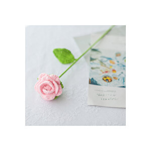 Gül Örgü Çiçek, Tek Dal, Pembe, 40 Cm Pembe