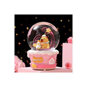 Capybara Büyük Boy Kar Küresi Işıklı, Müzikli, Püskürtmeli, Pembe, 16x12 Pembe