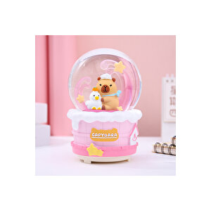 Capybara Büyük Boy Kar Küresi Işıklı, Müzikli, Püskürtmeli, Pembe, 16x12 Pembe