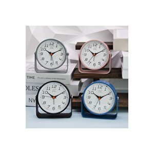 Döner Standlı Metal Masa Saati, Alarmlı Ve Işıklı, Siyah, 13x10 Siyah