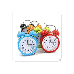 Taşlı Yuvarlak Mini Metal Masa Saati, Alarmlı Ve Işıklı, Siyah, 13x8 Siyah