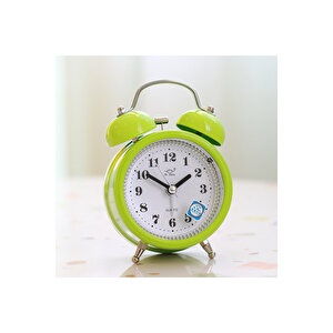 Taşlı Yuvarlak Mini Metal Masa Saati, Alarmlı Ve Işıklı, Yeşil, 13x8 Yeşil