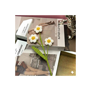 Papatya Örgü Çiçek, Tek Dal, Beyaz, 40 Cm Beyaz