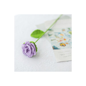 Gül Örgü Çiçek, Tek Dal, Mor, 40 Cm Mor