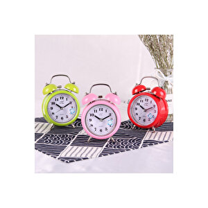 Taşlı Yuvarlak Mini Metal Masa Saati, Alarmlı Ve Işıklı, Pembe, 13x8 Pembe