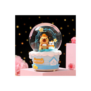 Capybara Büyük Boy Kar Küresi Işıklı, Müzikli, Püskürtmeli, Mavi, 16x12 Mavi