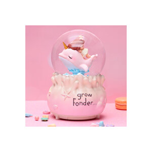 Balina Ve Kız Büyük Boy Kar Küresi Işıklı, Müzikli, Püskürtmeli, Pembe, 16x12 Pembe