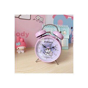 Yuvarlak Kuromi Metal Masa Saati, Alarmlı Ve Işıklı, Mor, 14x10 Mor