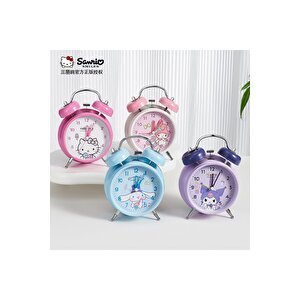 Yuvarlak Kuromi Metal Masa Saati, Alarmlı Ve Işıklı, Mor, 14x10 Mor