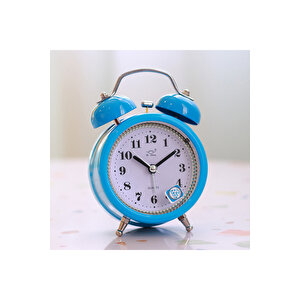Taşlı Yuvarlak Mini Metal Masa Saati, Alarmlı Ve Işıklı, Mavi, 13x8 Mavi