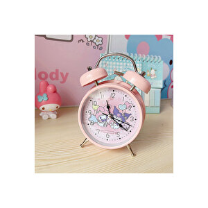 Yuvarlak Kuromi Metal Masa Saati, Alarmlı Ve Işıklı, Pembe, 14x10 Pembe