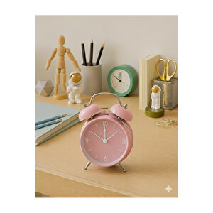 Metal Masa Saati, Alarmlı Ve Işıklı, Pembe, 15x11 Pembe