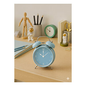 Metal Masa Saati, Alarmlı Ve Işıklı, Mavi, 15x11 Mavi