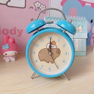 Capybara Işıklı Alarmlı Çalar Saat- Dekoratif Metal Masa Saati Mavi