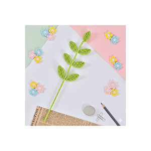 Çiçek Dalı Örgü 8 Yapraklı, Yeşil, 42 Cm