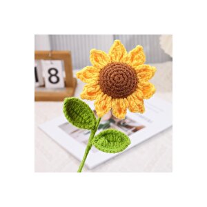 Ayçiçeği Örgü Çiçek, Tek Dal, Sarı, 40 Cm