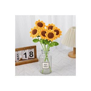 Ayçiçeği Örgü Çiçek, Tek Dal, Sarı, 40 Cm