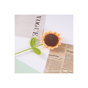 Ayçiçeği Örgü Çiçek, Tek Dal, Sarı, 40 Cm