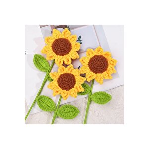 Ayçiçeği Örgü Çiçek, Tek Dal, Sarı, 40 Cm