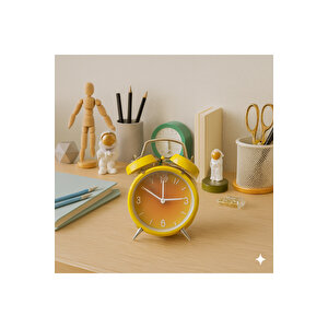 Metal Masa Saati, Alarmlı Ve Işıklı, Sarı, 15x11 Sarı