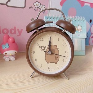 Capybara Işıklı Alarmlı Çalar Saat- Dekoratif Metal Masa Saati 8016 Kahve