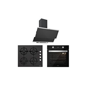 Siyah Cam Ankastre Set 5 Yıl Garanti (3420 Classy 60+cs5343b01+bo6504b01)