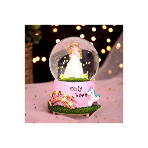 Tek Aşk Büyük Boy Kar Küresi Işıklı, Müzikli, Püskürtmeli, Pembe, 16x12