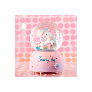 Unicorn Büyük Boy Kar Küresi Işıklı, Müzikli, Püskürtmeli, Pembe, 16x12