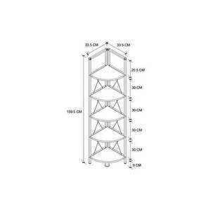 5 Raflı Metal Köşe Kitaplık Rafı Dekoratif Aksesuar Rafı Beyaz