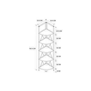 5 Raflı Metal Köşe Kitaplık Rafı Dekoratif Aksesuar Rafı Çam