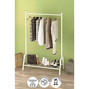 Konfeksiyon Askısı Ayaklı Askılık Elbise Askılığı Raflı Askılık Venüs Beyaz