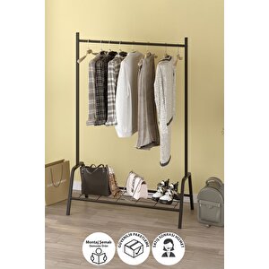 Konfeksiyon Askısı Ayaklı Askılık Elbise Askılığı Raflı Askılık Venüs Siyah