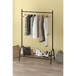 Konfeksiyon Askısı Ayaklı Askılık Elbise Askılığı Raflı Askılık Venüs Siyah