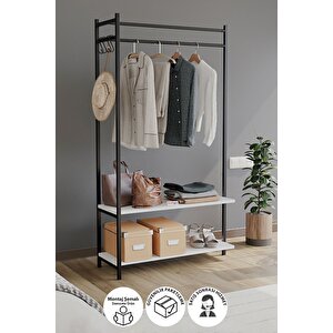 Konfeksiyon Askısı Ayaklı Askılık Elbise Askılığı Raflı Askılık Jüpiter Beyaz