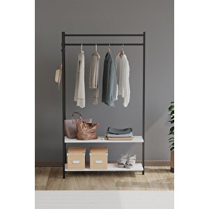 Konfeksiyon Askısı Ayaklı Askılık Elbise Askılığı Raflı Askılık Jüpiter Beyaz