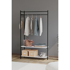 Konfeksiyon Askısı Ayaklı Askılık Elbise Askılığı Raflı Askılık Jüpiter Beyaz