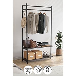 Konfeksiyon Askısı Ayaklı Askılık Elbise Askılığı Raflı Askılık Jüpiter Antrasit