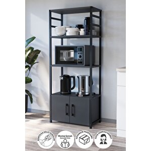 Mutfak Standı 2 Kapaklı 4 Raflı Kahve Köşesi Mutfak Rafı Mutfak Bangosu Kolombiya Antrasit