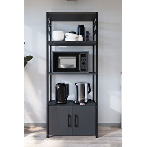 Mutfak Standı 2 Kapaklı 4 Raflı Kahve Köşesi Mutfak Rafı Mutfak Bangosu Kolombiya Antrasit
