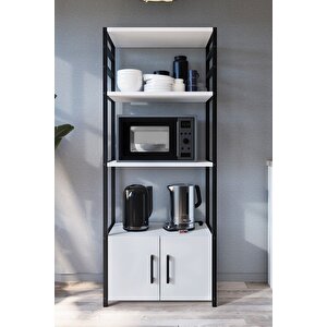 Mutfak Standı 2 Kapaklı 4 Raflı Kahve Köşesi Mutfak Rafı Mutfak Bangosu Kolombiya Beyaz