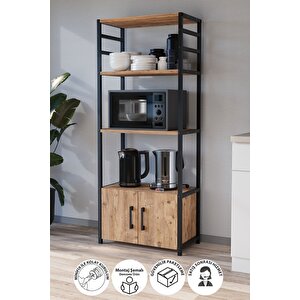 Mutfak Standı 2 Kapaklı 4 Raflı Kahve Köşesi Mutfak Rafı Mutfak Bangosu Kolombiya Çam