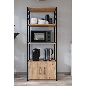 Mutfak Standı 2 Kapaklı 4 Raflı Kahve Köşesi Mutfak Rafı Mutfak Bangosu Kolombiya Çam