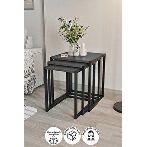 3'lü Metal Zigon Sehpa Zigon Sehpa Orta Sehpa Yan Sehpa Antrasit